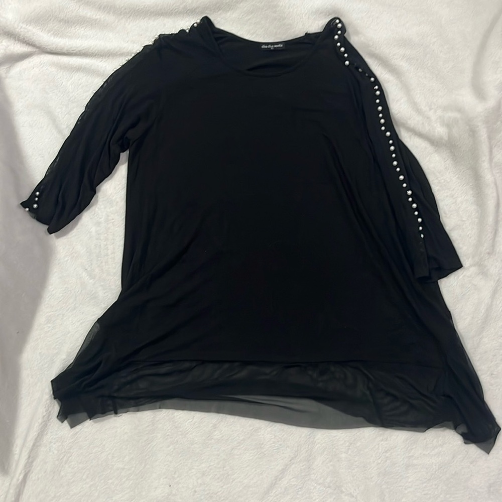 Cha Cha Vente black cover up with pearls on sleeve